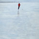 Painting of ice skater on lake