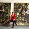 Paintings of hunters with maps, studio shot