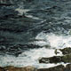 Painting of water crashing on rocks.